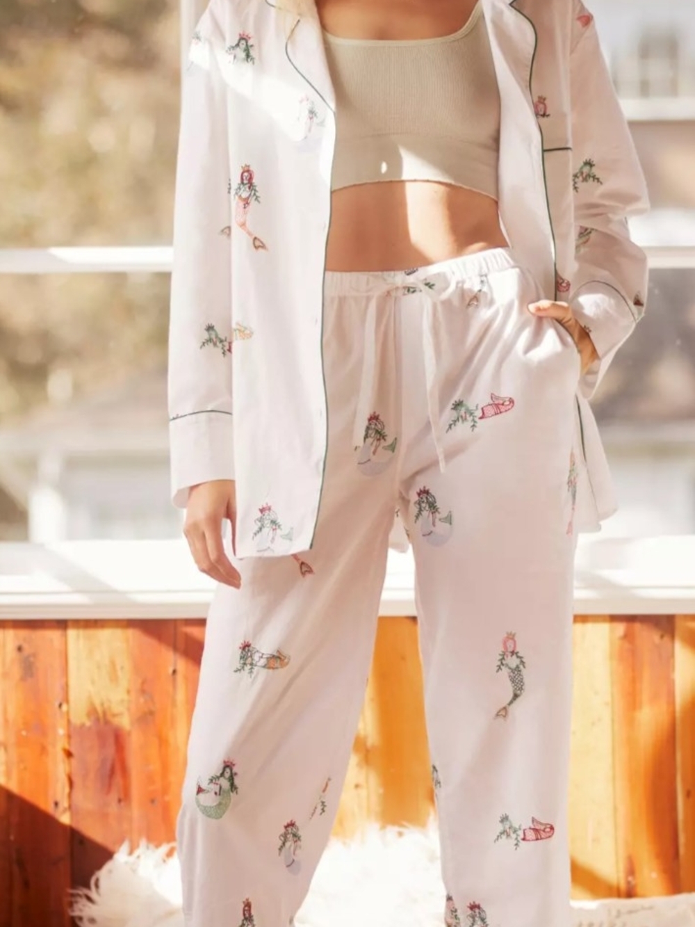 🌼B2G1🌼 Printfresh Anthropologie White Mermaid Print Pajama Pants NWOT